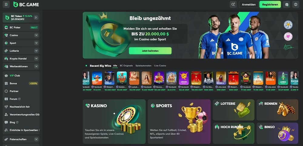 BC.Game Casino homepage screenshot.